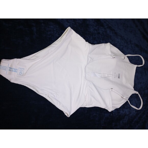 Andie Swim Coco White Ribbed Rib Asbury High Neck One Piece Swimsuit Size L NWT - Picture 9 of 10